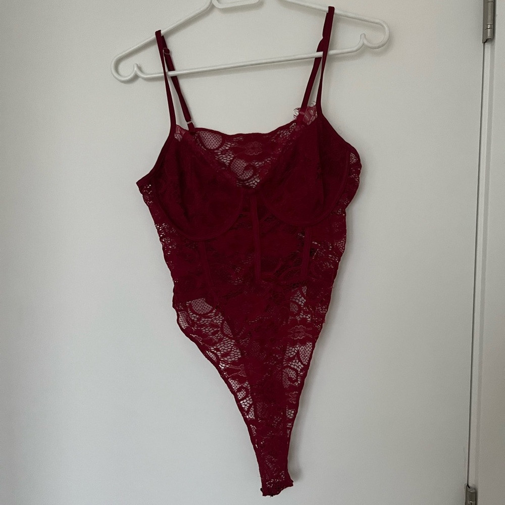 Red Lace Lingerie Bodysuit